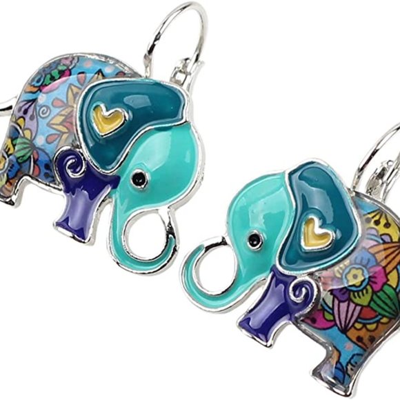 Jewelry Set: Enamel Alloy Cartoon Elephants - Picture 6 of 8